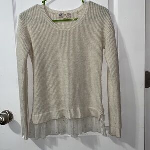 Simple Lace Bottom Cream Long Sleeve Sweater